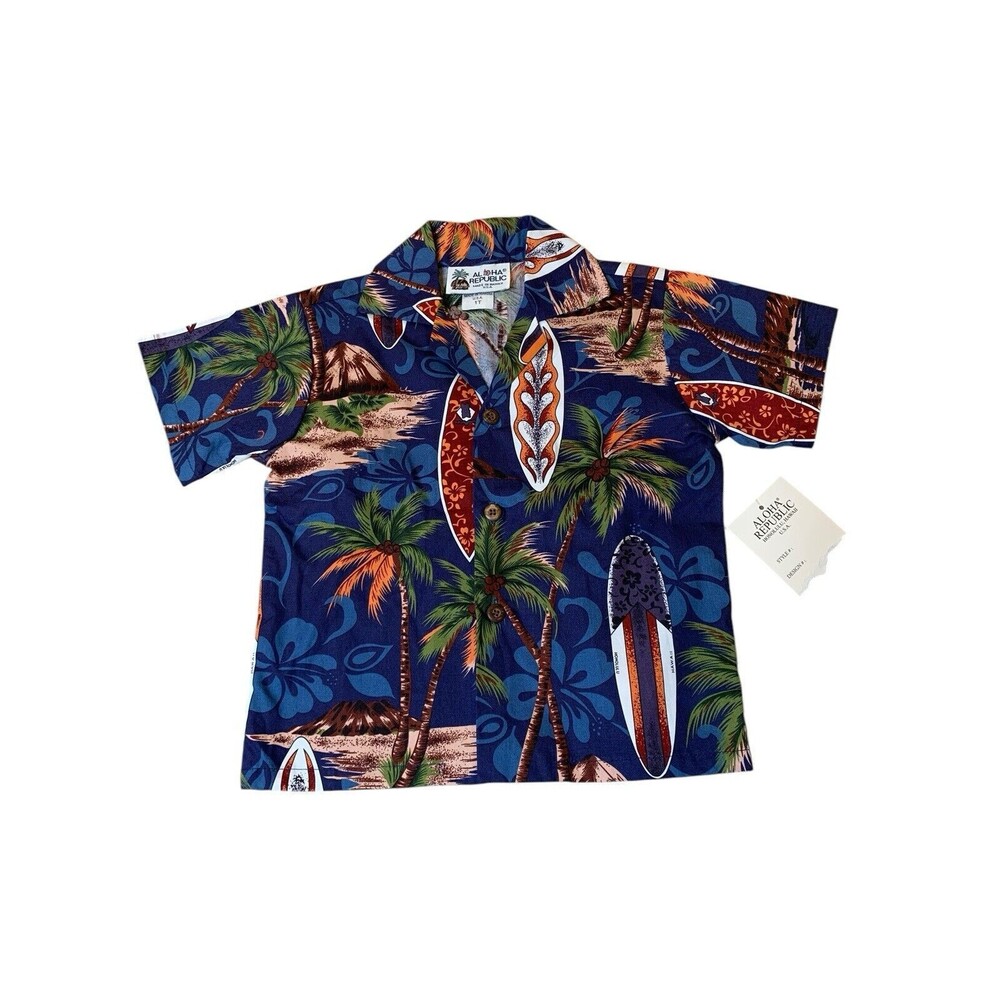 Aloha Republic Boy's Hawaiian Button-Down Collared Shirt Surfboards Size 1T USA